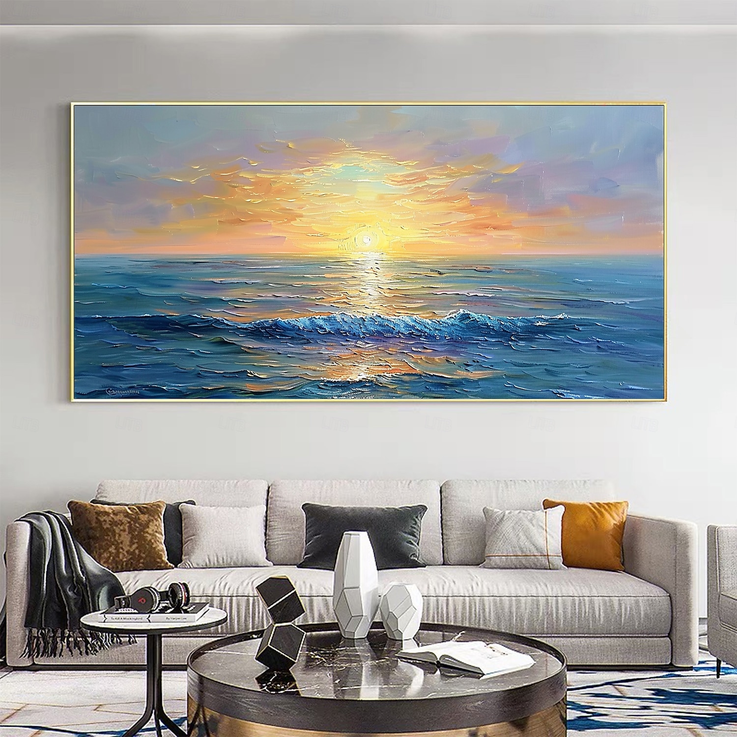Handmade Original Sunset Ocean Oil Painting On Canvas Abstract Seascape Wall Art for Home Decor With Stretched Frame Without Inner Frame Painting 2025 - $141.99 –P1