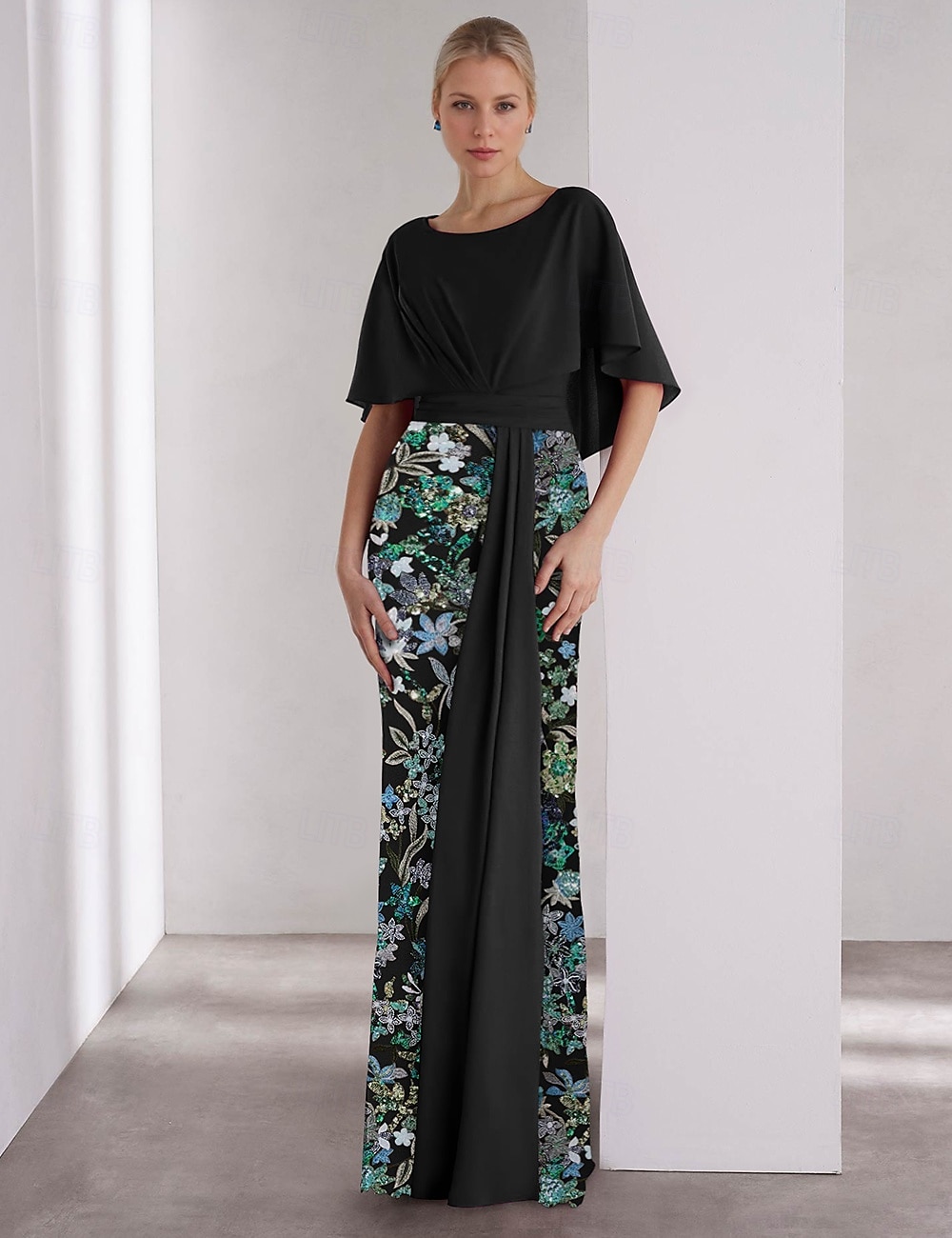 Mermaid / Trumpet Evening Gown Elegant Dress Formal Wedding Floor Length Short Sleeve Boat Neck Sequined with Glitter Embroidery 2025 - $152.99 –P3