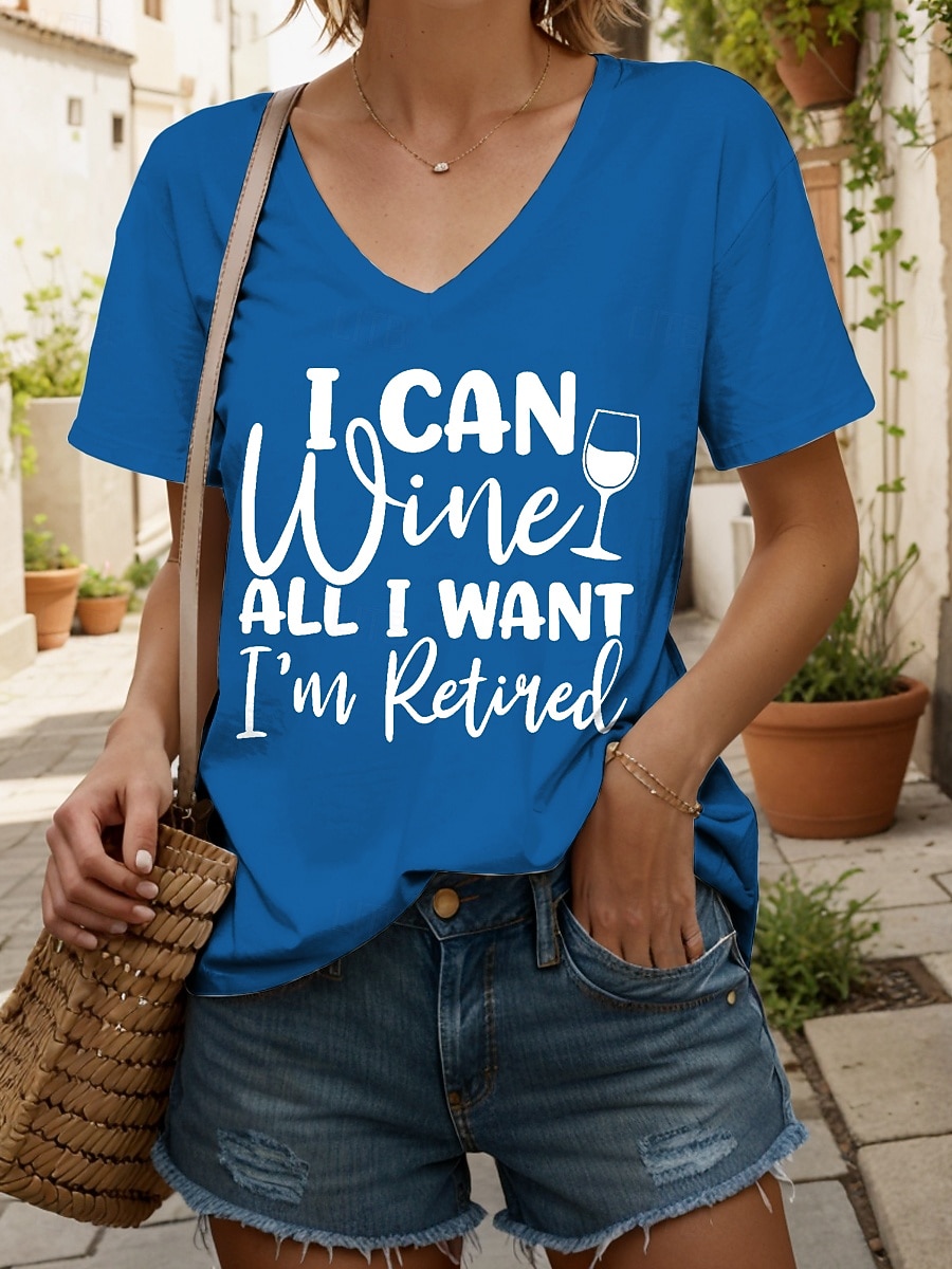 Women's T Shirt Retired Graphic Letter Vintage Stylish Classic Short Sleeve V Neck Regular Tops Daily Print Black White Yellow Red Blue Summer 2026 - $21.99 –P7