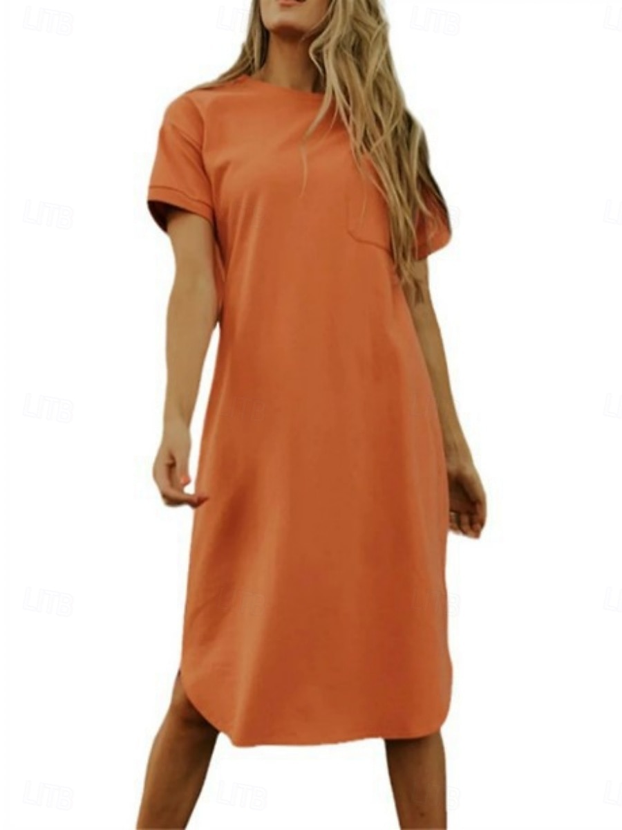 Femmes Robe Midi Robe Décontractée Robe d'été Mode Moderne Quotidien Week-end Coupe régulière Uni Manche Courte Col ras du cou Noir Blanche Rouge Vert foncé Été de 2025 ? $16.99 –P2
