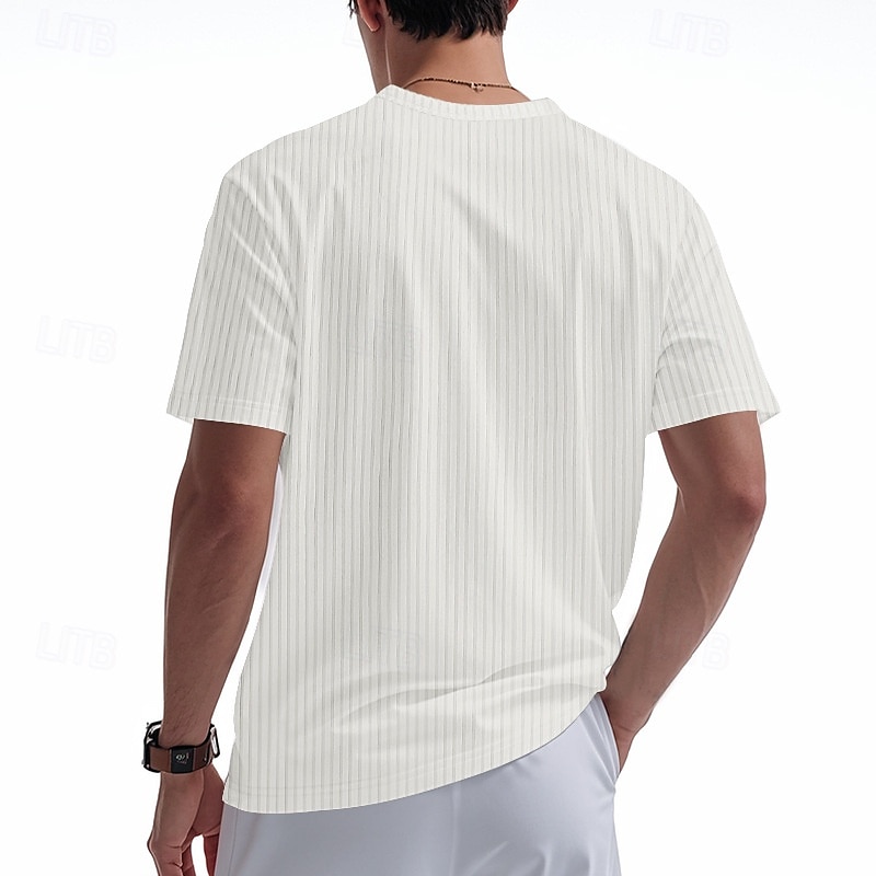 Men's T Shirt Henley Shirt Tee Short Sleeve Shirt Short Sleeve V Neck Summer Plain Fashion Designer Basic Jacquard Vacation Street Going out Black White Khaki Top Tee for Men 2025 - $16.49 –P16