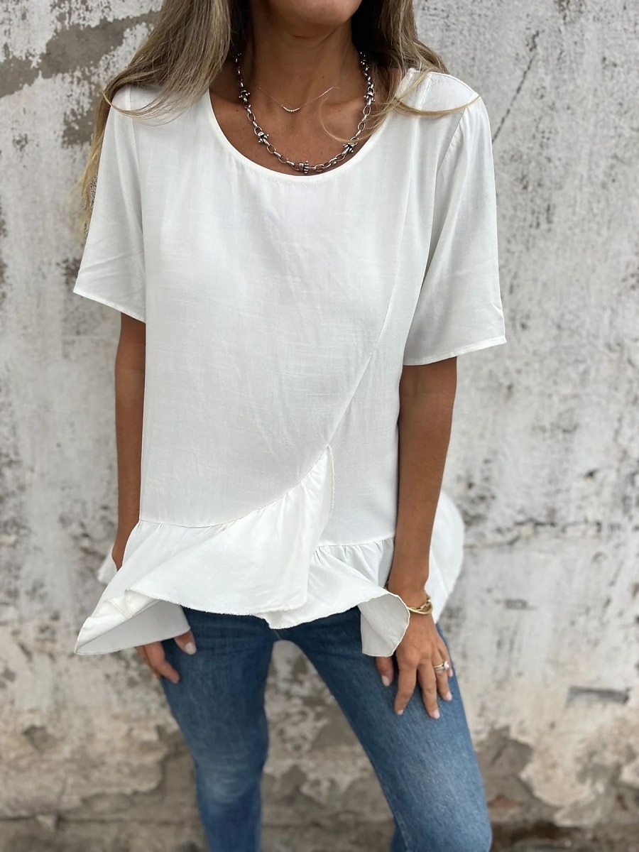 Pentru femei Tricou Grafic Modă Modern Casual Manșon scurt Stil Nautic Topuri obișnuite Zilnic Sfârșit de săptămână Bufantă Asimetric Negru Alb Roz Îmbujorat Albastru piscină Vară 2025 - $18.99 –P13