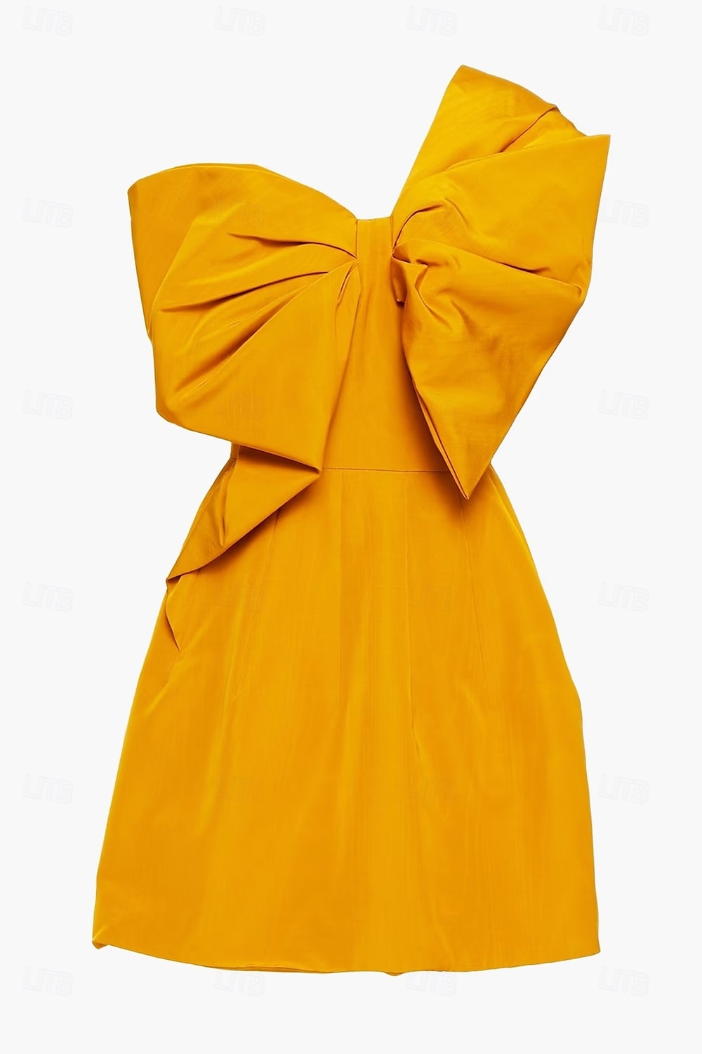 Robe Moire moutarde jaune haute couture robe de bal A-Line robes de retour à la maison jacquard élégant robe formelle semi-formelle mariage courte  mini sans manches épaule unique avec nœud(s) robe de 2025 ? $139.99 –P3