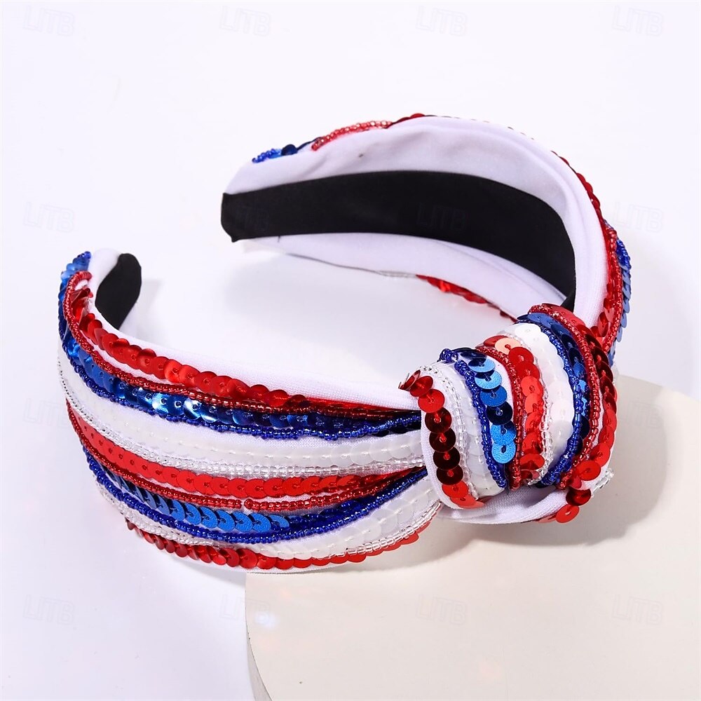 4 juli hoofdband voor vrouwen en meisjes, 4 juli geknoopte hoofdband, rood, wit en blauw, met pailletten en kralen versierde patriottische haarband, Amerikaanse vlag, Amerikaanse onafhankelijkheidsdag 2025 - $12.49 –P5