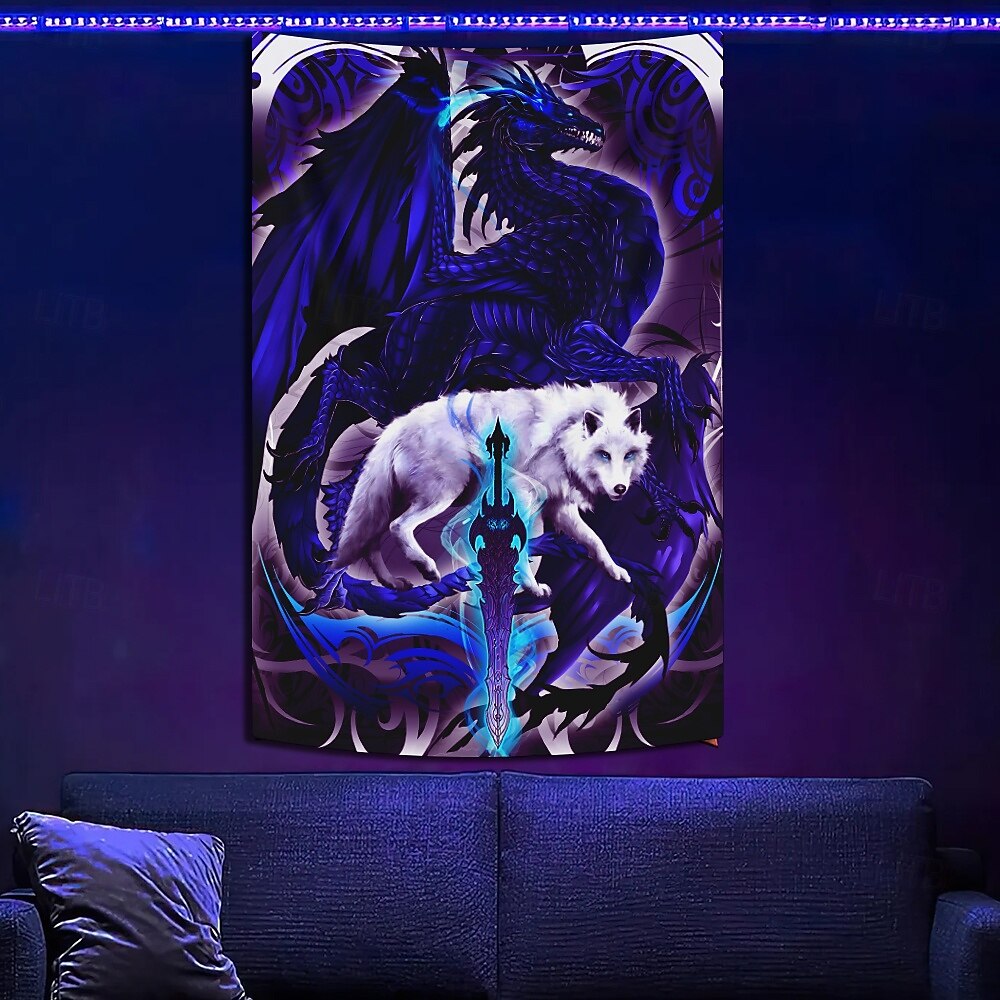 Tapisserie Blacklight de Ruth Thompson Lumineux dans le Noir Fête Lumineuse UV Réactive Psychédélique Brumeuse Tapisserie Suspendue Art Mural pour Salon Chambre Dragonblade ALPHABLADE HAUTE RÉSOLUTIO de 2025 ? $16.99 –P2