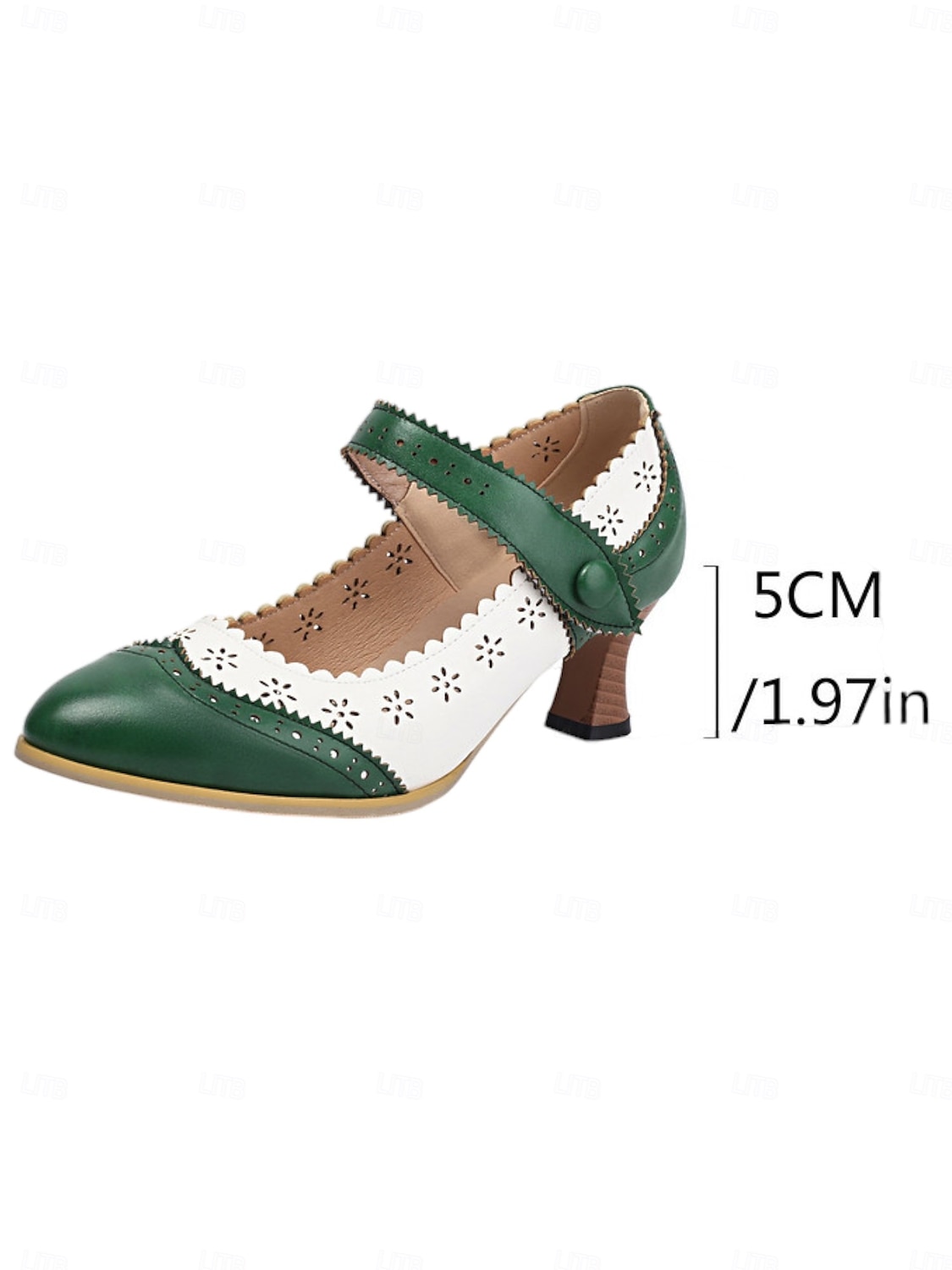 Women's 1900s Edwardian Vintage Gatsby Mary Jane Shoes-Green and White Leather Cutout Heels with Scalloped Edge, Perfect for Historical Costumes, Retro Parties, and Daily Wear 2026 - $54.99 –P10