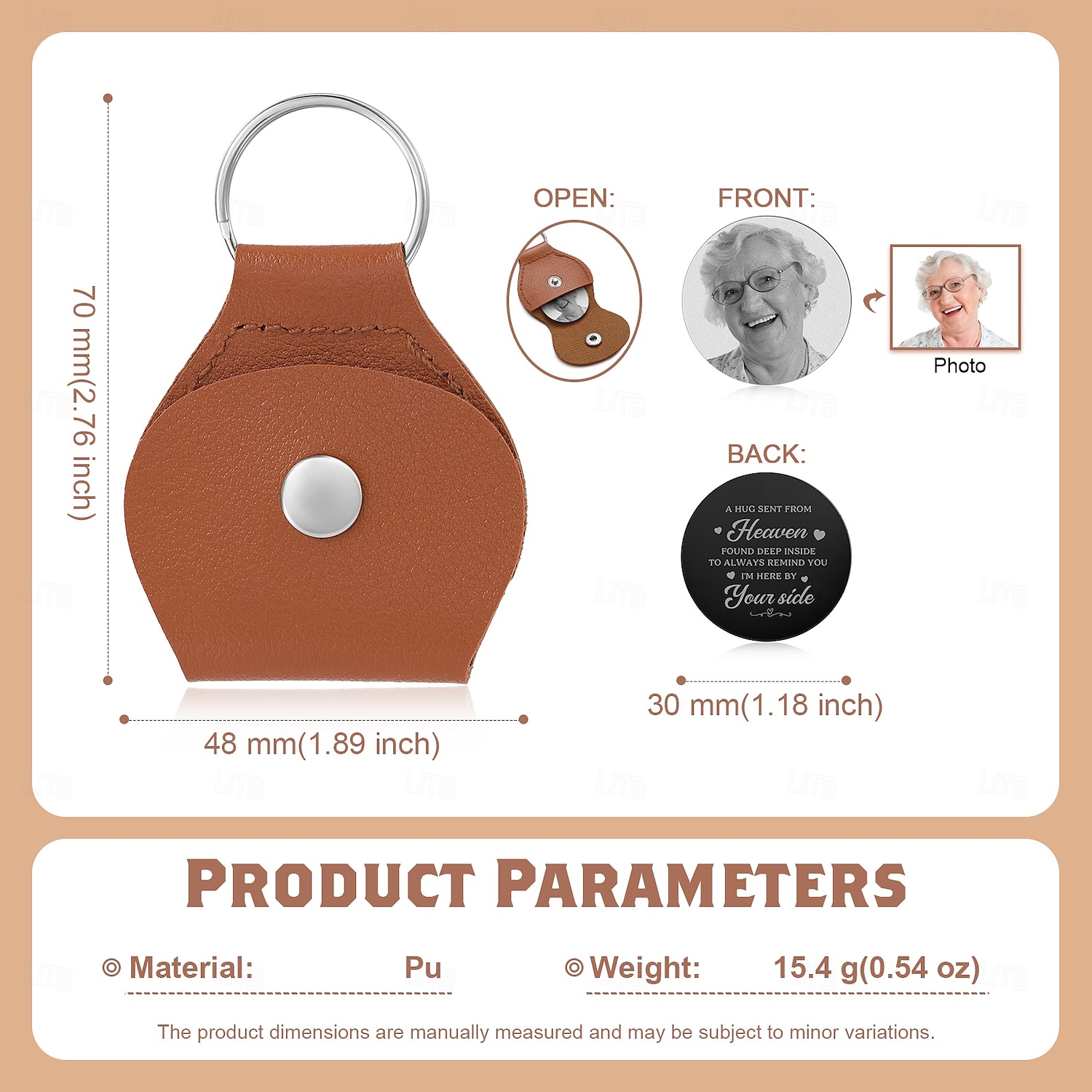 Portachiavi in pelle con foto commemorativa personalizzata, regali di condoglianze personalizzati per papà, mamma, amante, amico, festa del papà, festa della mamma, Natale, anniversario del 2025 a $10.99 –P4