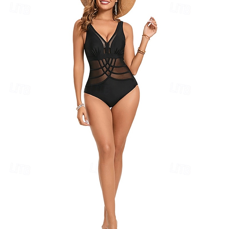 Femmes Maillot de bain 1 pièce Maille Dos Nu Maillot de Bain Couleur Unie Maillots de Bain Noir Respirant Séchage Rapide Sans manches - Natation Surf Plongée en apnée Été de 2025 ? $17.59 –P5