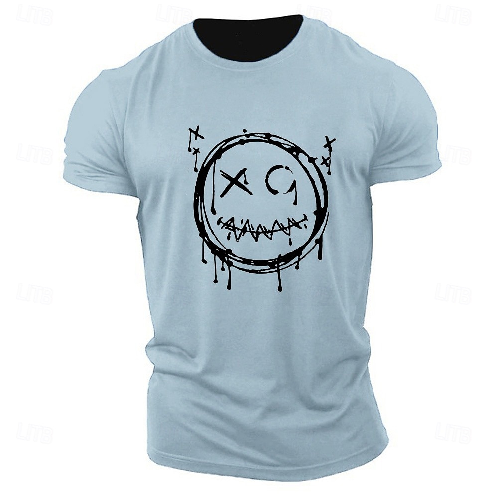Herr Tecknat Grafiska tryck Rolig Le ansikte T-shirt Grafiska utslagsplatser Bomull Kortärmad Grafisk Skjorta Heather Grey Svart Vit Bekväm t-shirt Utomhus Gata Modedesignerkläder 2025 - $15.99 –P2