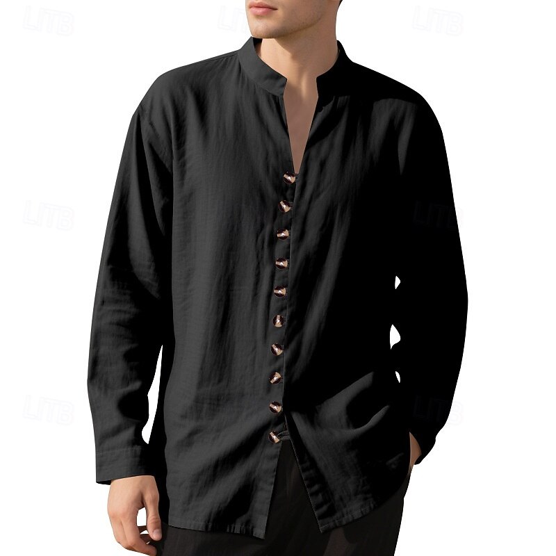 Per uomo Camicia Camicia di lino Camicia casual Camicia con Bottoni Camicia di cotone Semplice Vacanza Camicia hawaiana Nero Bianco Rosa Viola Manica Lunga Colletto alla coreana Primavera Autunno del 2025 a $21.99 –P9