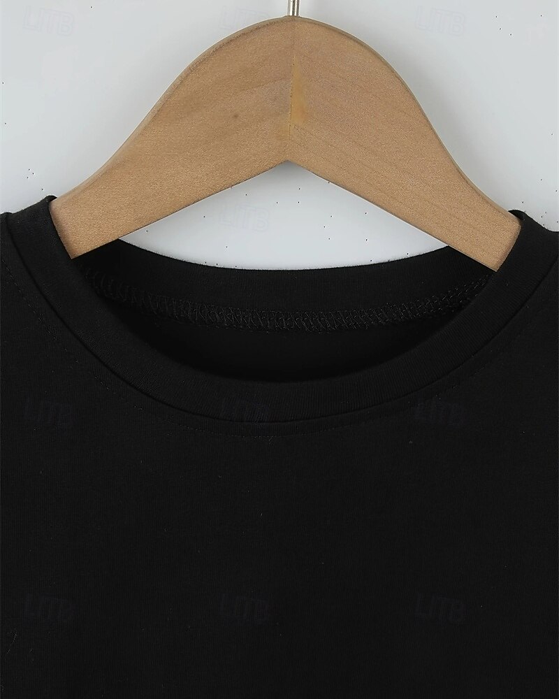 100% قطن أطفال للصبيان أسود حروف تي شيرت كنزات رقبة العمل كم قصير عطلة فضفاض مناسب للبس اليومي موضة تصميم رياضي طباعة الصيف 2025 - $13.99 –P5