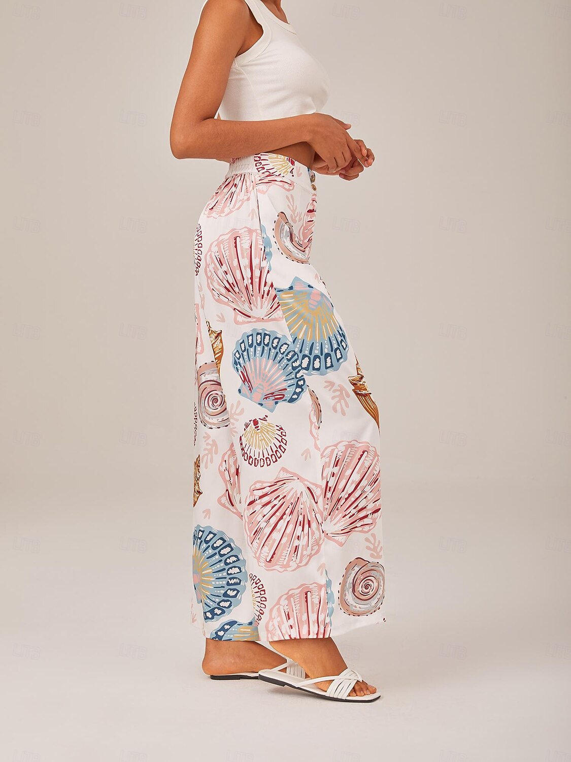 Shell Print Elastic Waist Wide Leg Pants 2025 - $69.99 –P4