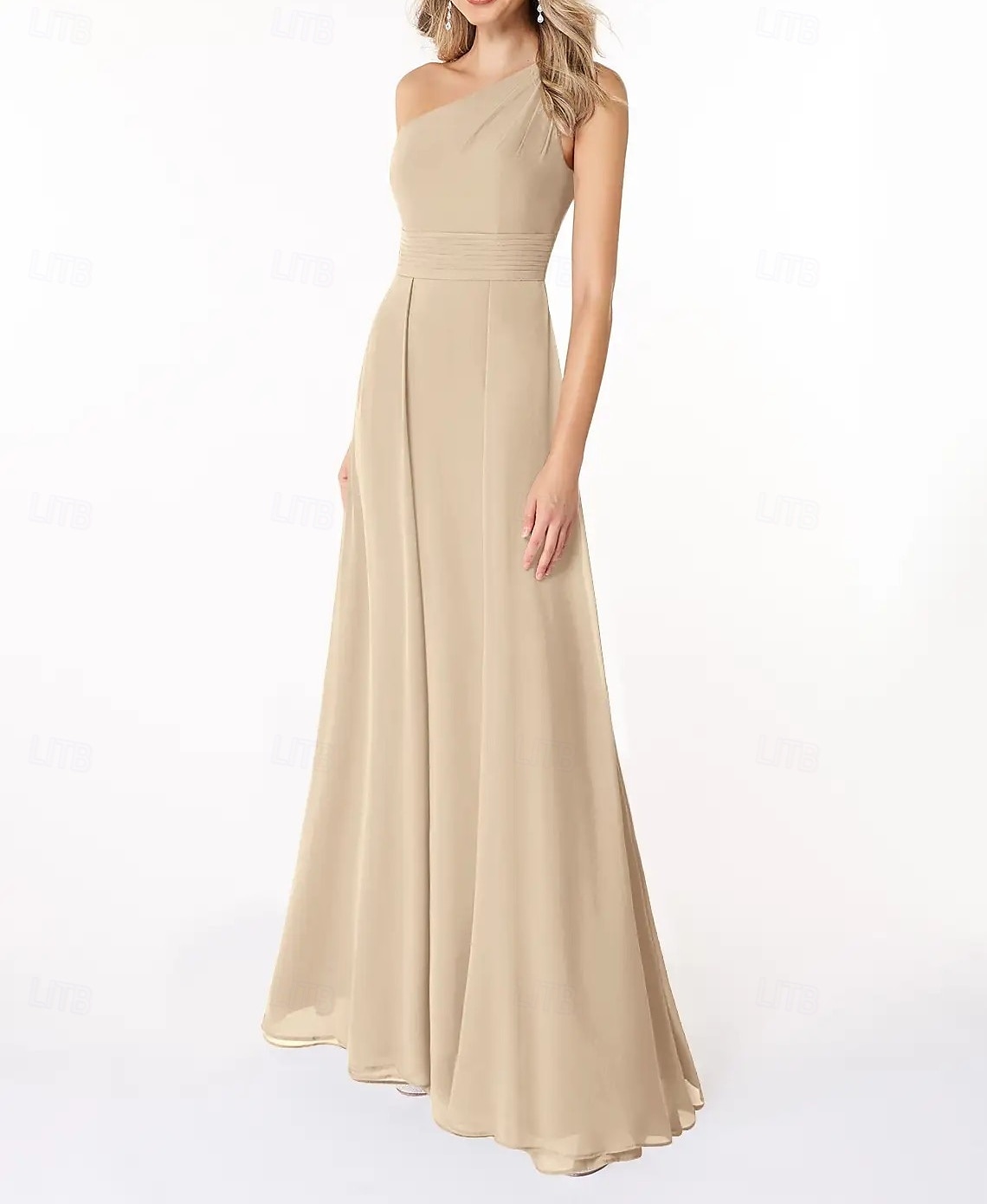 Ligne A Robe de Demoiselle d'Honneur  Une Épaule Sans manches Élégant Longueur au sol Chiffon avec Plis / Fronces 2022 de 2025 ? $151.99 –P1