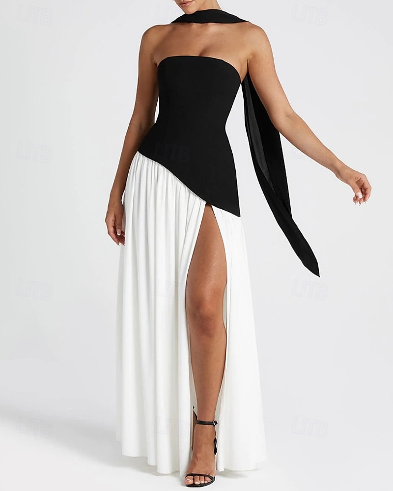 Damen Langes Kleid Maxikleid Weißes Kleid Abschlusskleid Partykleid Mode Party Abendgesellschaft Ausgehen Normale Passform Einfach Ärmellos Trägerlos Weiß Gelb Wein Marineblau Sommer 2025 - $29.99 –P1