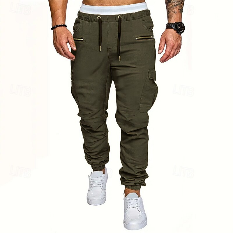 Per uomo Pantaloni Cargo Pantaloni Elastico in vita Coulisse Multi-tasche Semplice Indossabile All'aperto Quotidiano Campeggio & Escursionismo Moda Classico Nero Verde militare del 2026 a $27.99 –P7