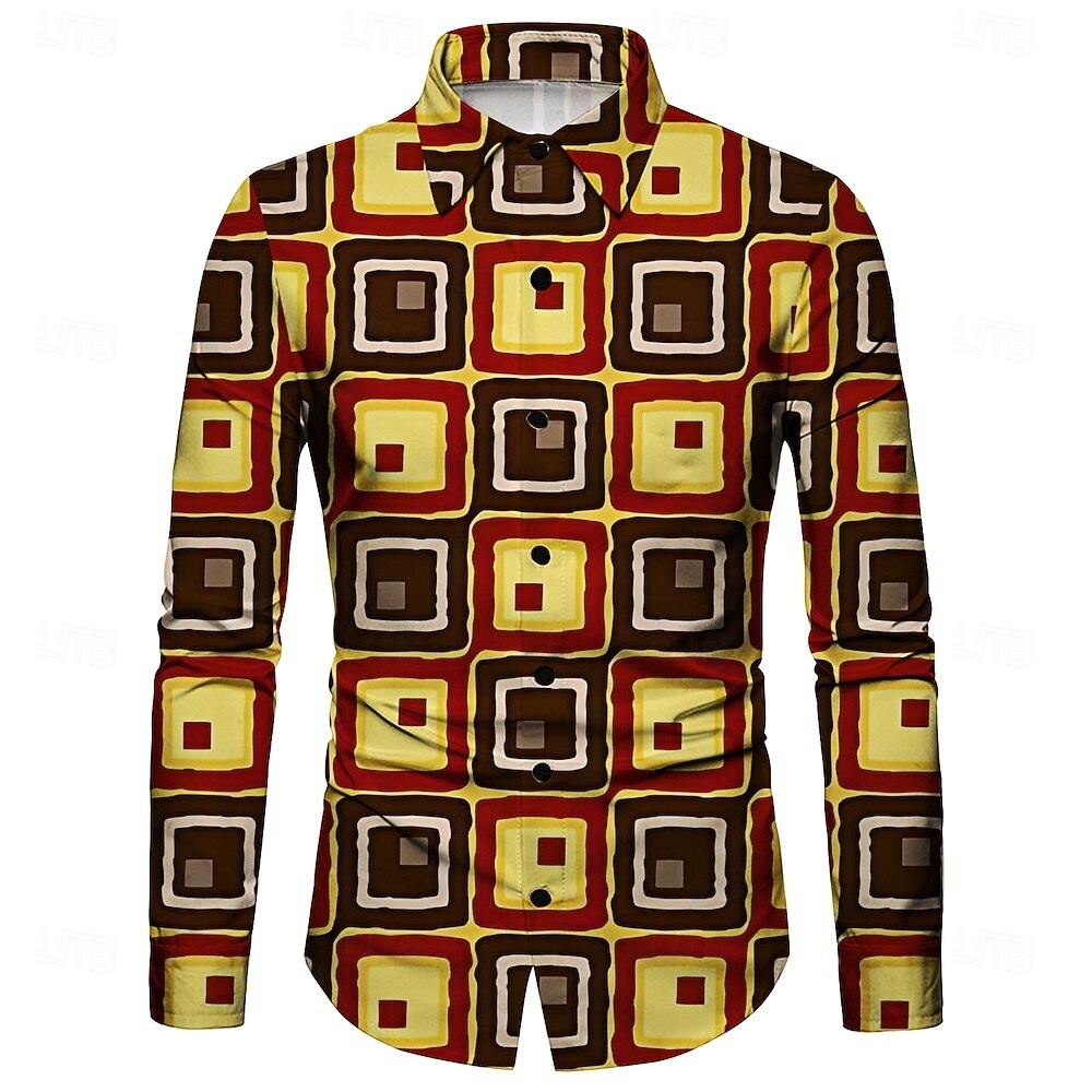 Retrò Vintage Anni '70 Camicia Disco Geometrico Psichedelico Costume Per uomo Halloween Carnevale Festival Musicale Parata dell'Orgoglio Adulti Camicia del 2026 a $23.99 –P1