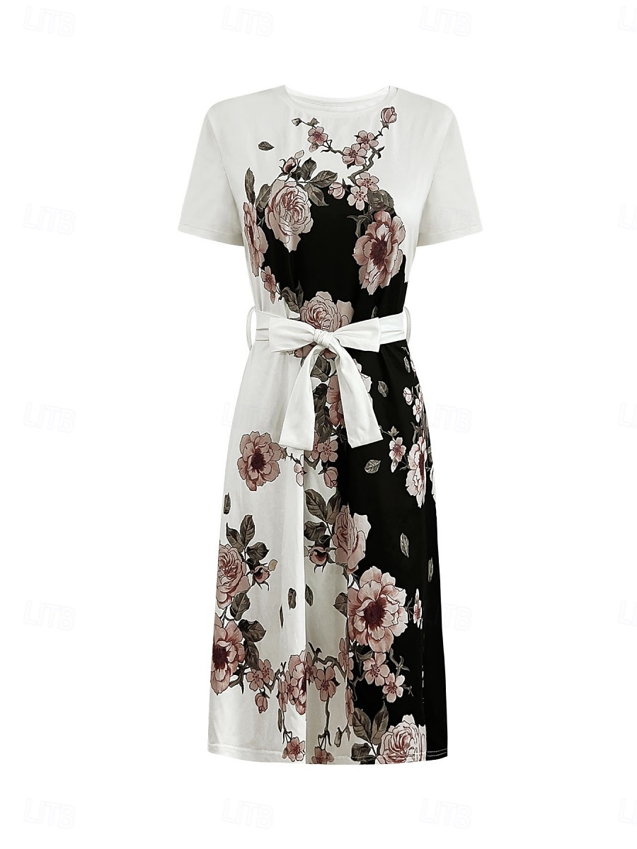 Női Midi ruha A vonalú ruha Bodycon ruha Szabadság Iroda Normál Virágos Grafika Rövid ujjú Terített nyak Fehér Nyár 2025 - $29.99 –P2