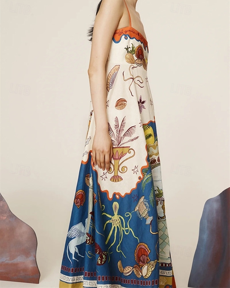 Women's Long Dress Maxi Dress Cotton Linen Dresses Casual Dress Fashion Outdoor Party Holiday Regular Fit Color Block Sleeveless Spaghetti Strap Orange Summer 2025 - $38.99 –P3