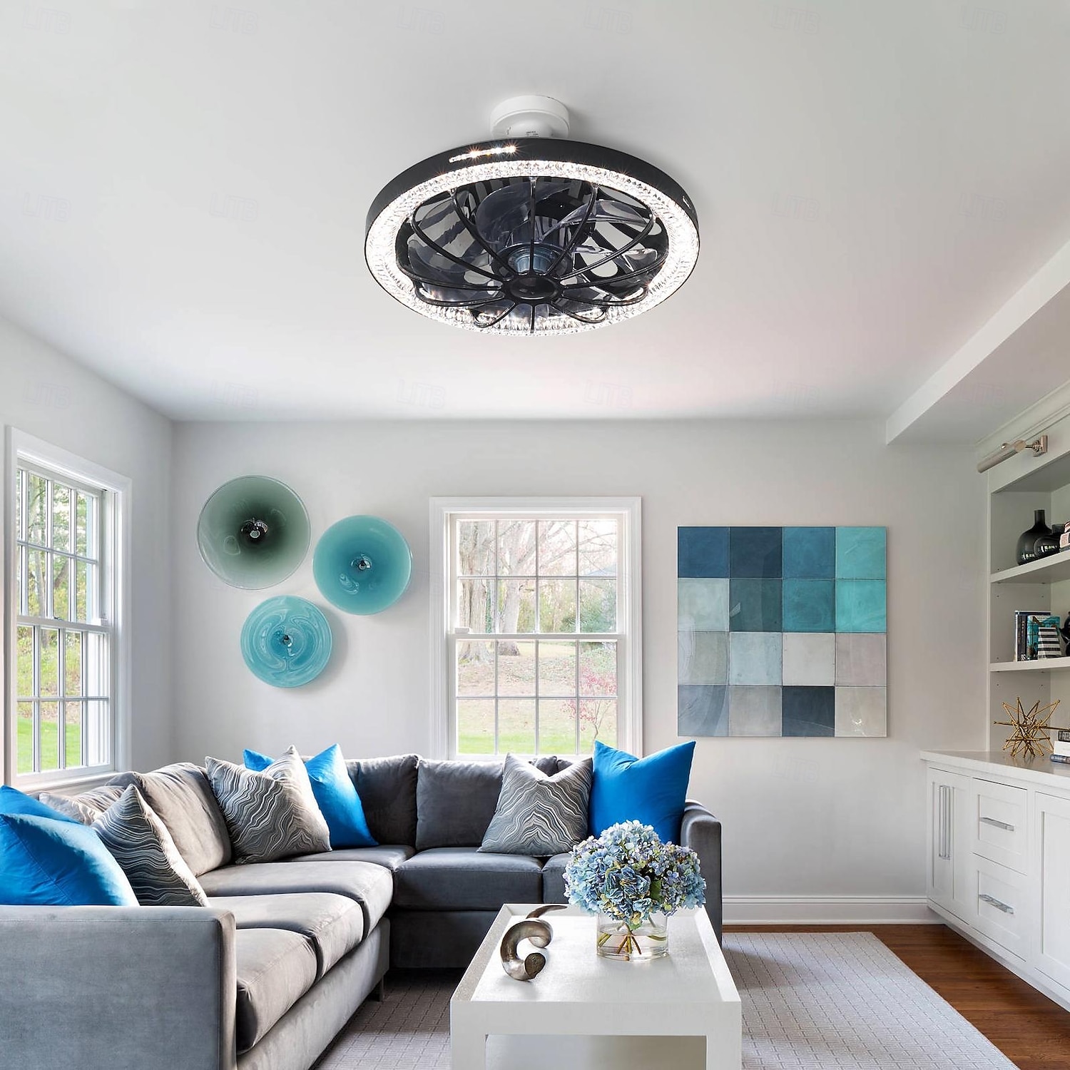 1 Pc E26/27 Socket Ceiling Fan Light Remote Control Three Color Adjustable Wind Speed Timing Adjustable Dining Room Bedroom Living Room Ceiling Fan Light 100-240v 2025 - $65.99 –P4