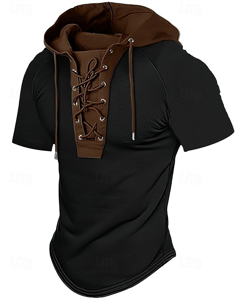 Men's T Shirt Tee Short Sleeve Shirt Tee Top Short Sleeve Hooded Summer Plain Fashion Designer Basic Lace up Vacation Street Going out Apricot Black Top Tee for Men 2025 - $25.99 –P4