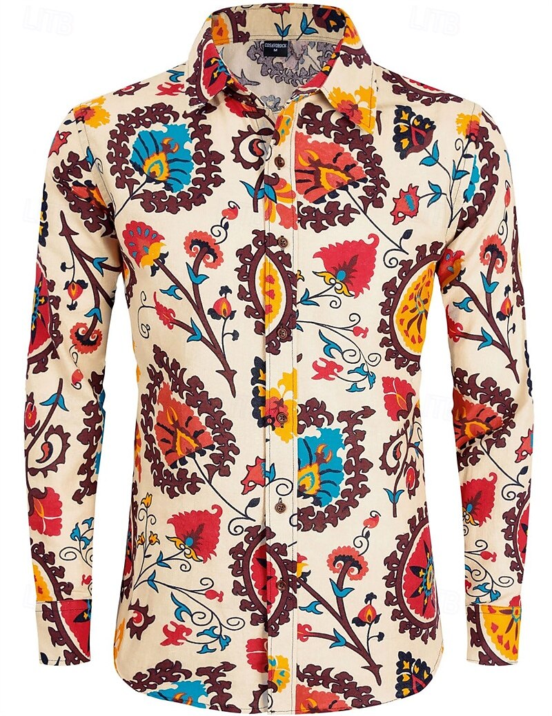 Retró Boho 1970-es évek Ing Hippi Etno Suzani Jelmez Férfi Mindszentek napja Farsang utcai tánc Retro témájú buli Fesztivál Felnőttek Ing 2025 - $27.99 –P1
