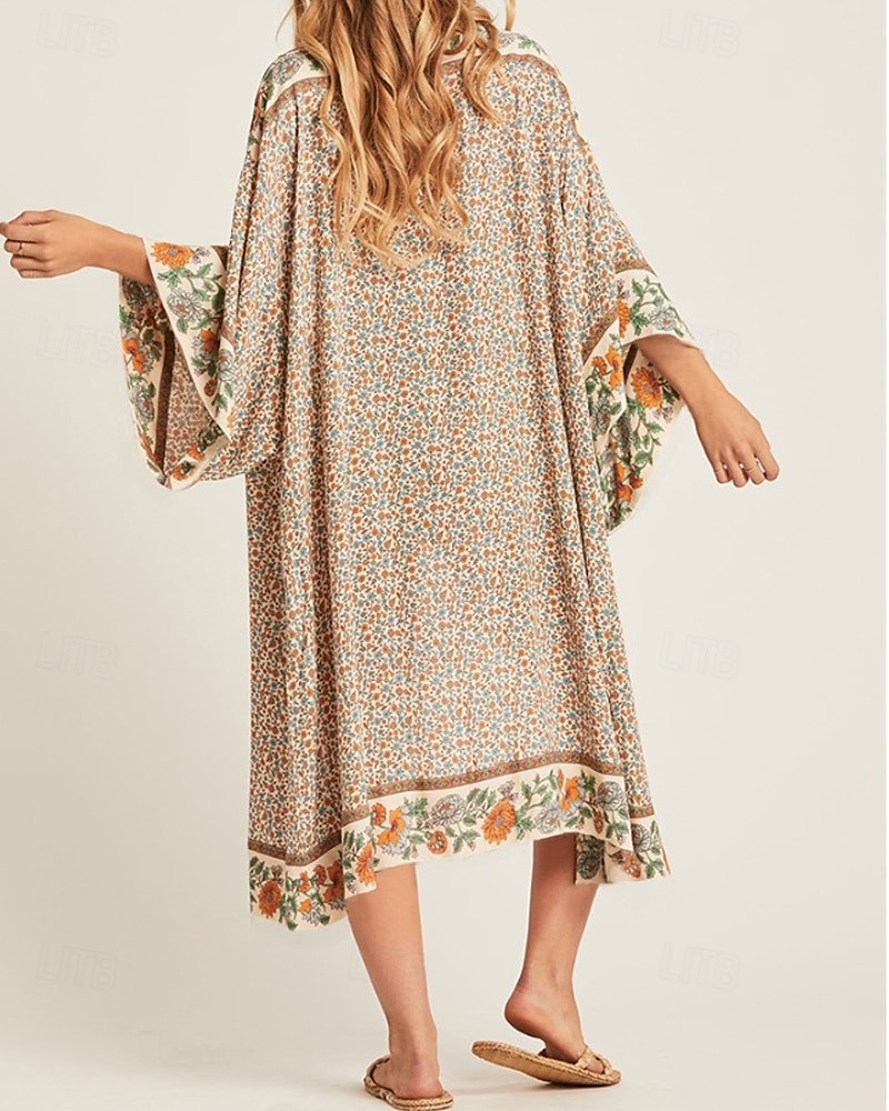 Damen Badeanzug Überwurf Bademode Vorderknoten Strandbekleidung Boho Blume V Ausschnitt Langarm Badeanzüge 2025 - $25.99 –P6