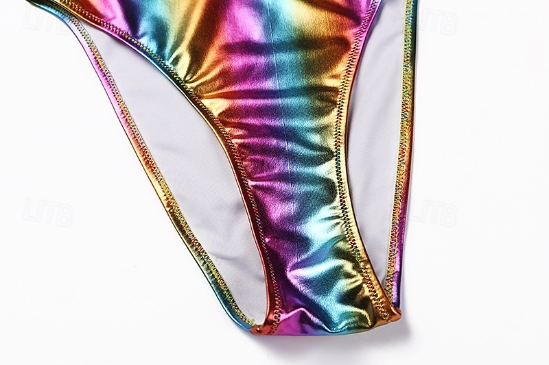Retró 1980-as évek Félrebeszél Fürdőruha One Piece Body Diszkó Fényes latex patent Fémes Szivárvány Női Mindszentek napja Farsang zenei fesztivál Tengerparti nyaralás Pride Parade Felnőttek 2025 - $27.99 –P5