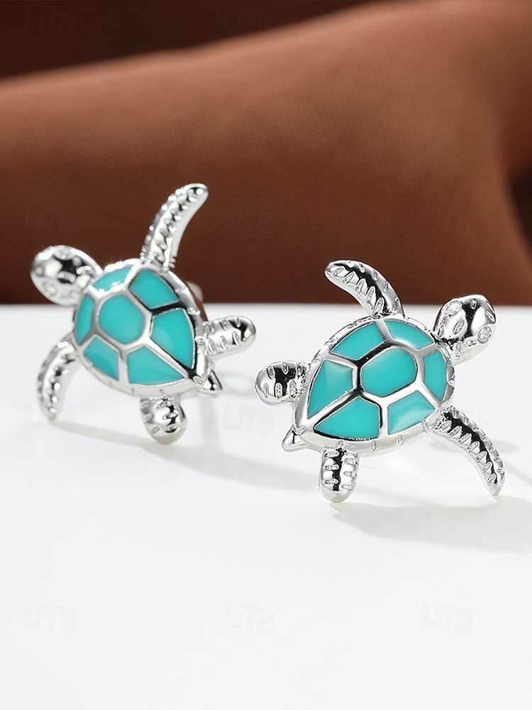 Boucles d'oreilles tortue pour femmes – élégantes boucles d'oreilles plaquées argent avec incrustation de turquoise, parfaites pour la plage et l'été, accessoires décontractés et de vacances de 2026 ? $9.99 –P6