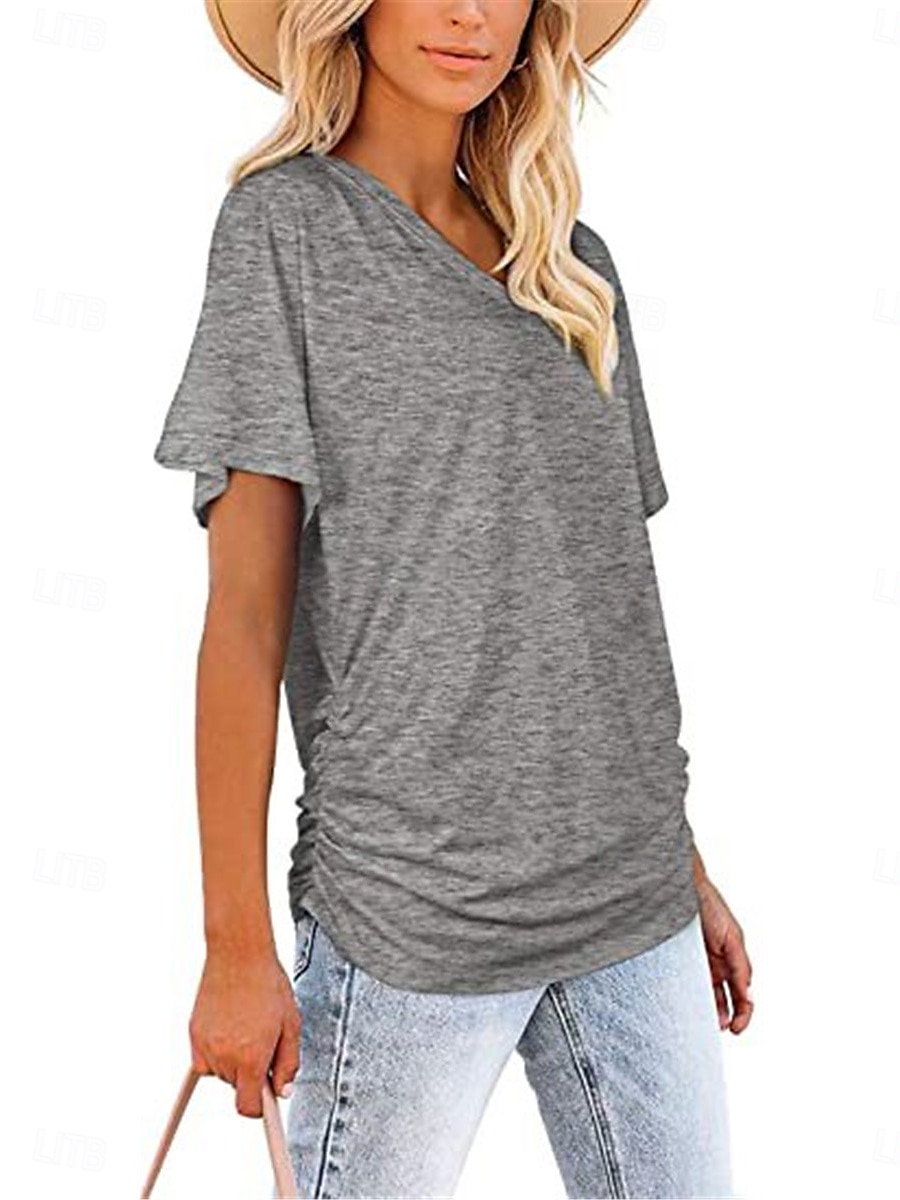 Dame Bluse Helfarge Stilfull Fritid Kortermet V-hals Vanlige topper Daglig Hvit Rosa Lilla Grå Sommer 2025 - $15.99 –P9