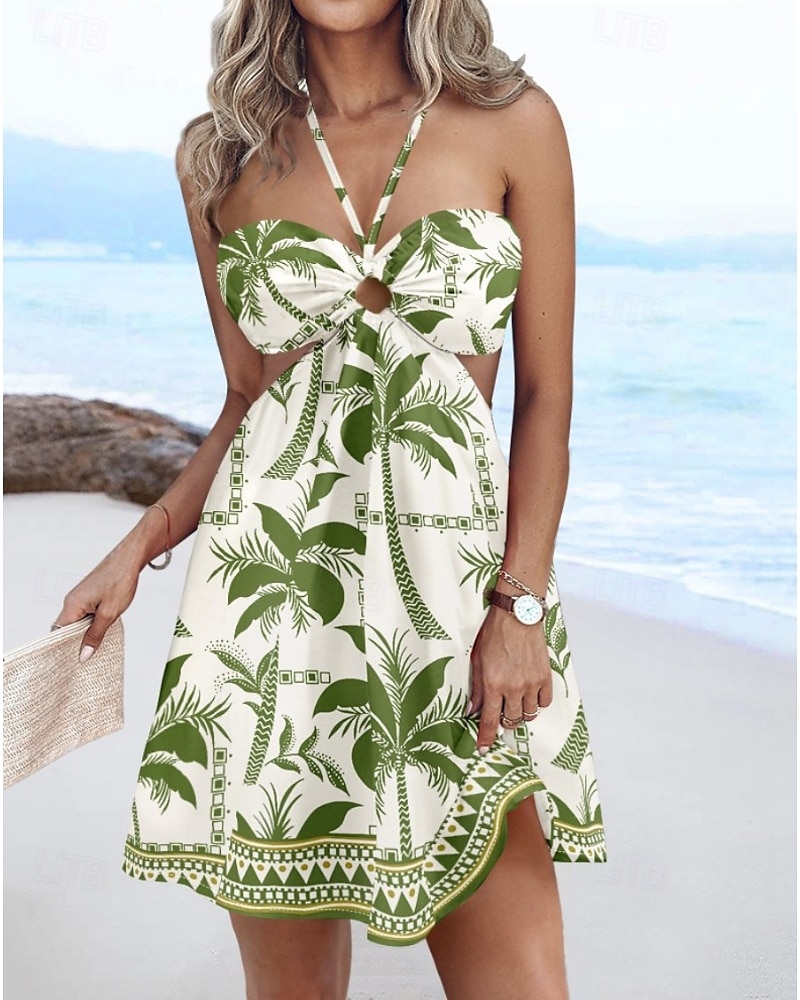 Pentru femei Rochie Mini Rochie florala Rochie de vară Rochie cu decolteu Rochie imprimata Clasic Modern În aer liber Vacanță Concediu Fit regulat Floare Fără manșon Gâtul halter Alb Galben Roșu Vin 2025 - $24.99 –P9