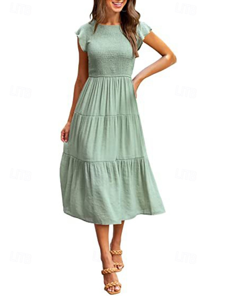 Femmes Robe Midi Robe Blanche Robe de remise des diplômes Mode Anniversaire Date Fête du thé Coupe régulière Uni Sans manches Col ras du cou Noir Blanche Vert Claire Vert Véronèse Été de 2025 ? $25.99 –P13