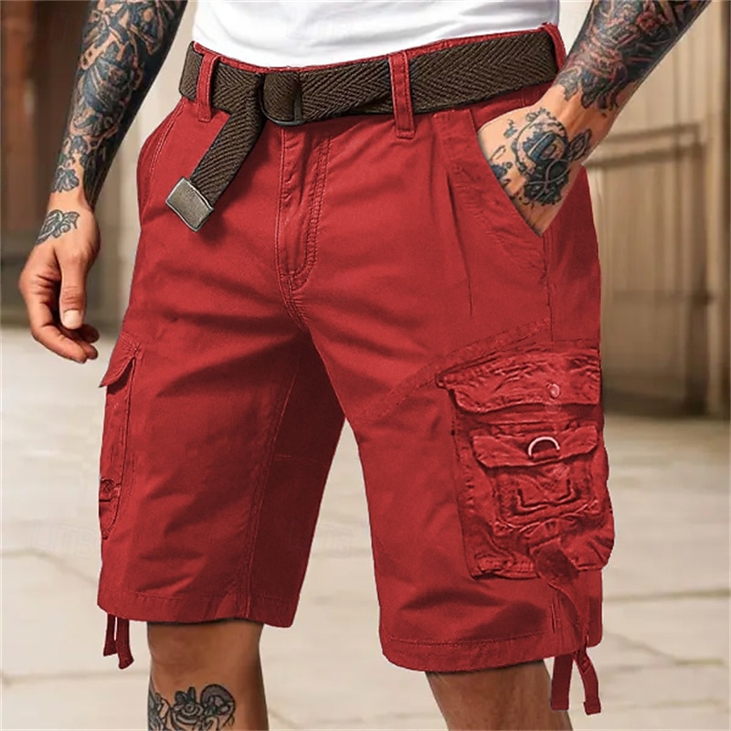 Per uomo Pantaloncini cargo Shorts Pantaloncini Estivi Multi-tasche Tasca con Patta Semplice Comodità Indossabile Lunghezza al ginocchio All'aperto Sport Quotidiano Moda Casual Nero Rosso del 2025 a $22.99 –P7