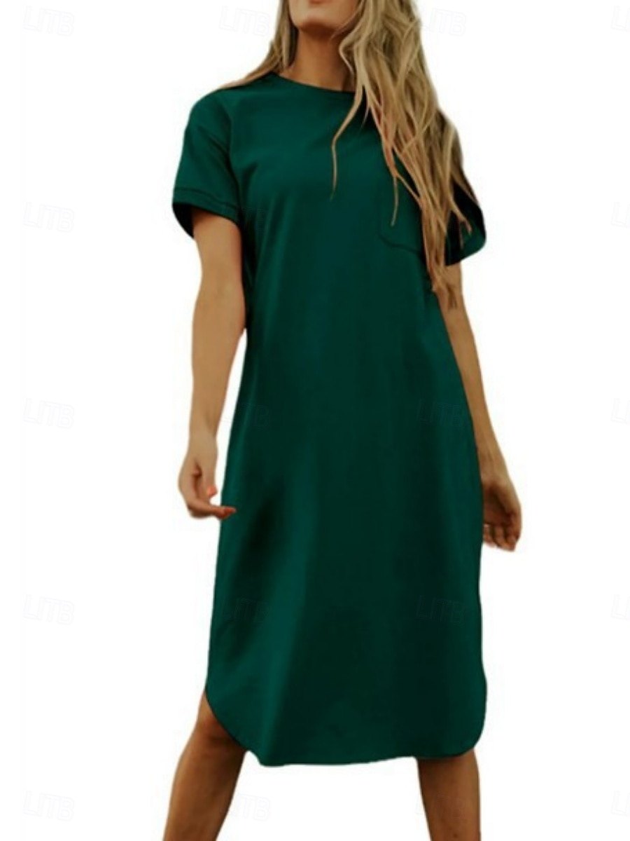 Femmes Robe Midi Robe Décontractée Robe d'été Mode Moderne Quotidien Week-end Coupe régulière Uni Manche Courte Col ras du cou Noir Blanche Rouge Vert foncé Été de 2025 ? $16.99 –P18
