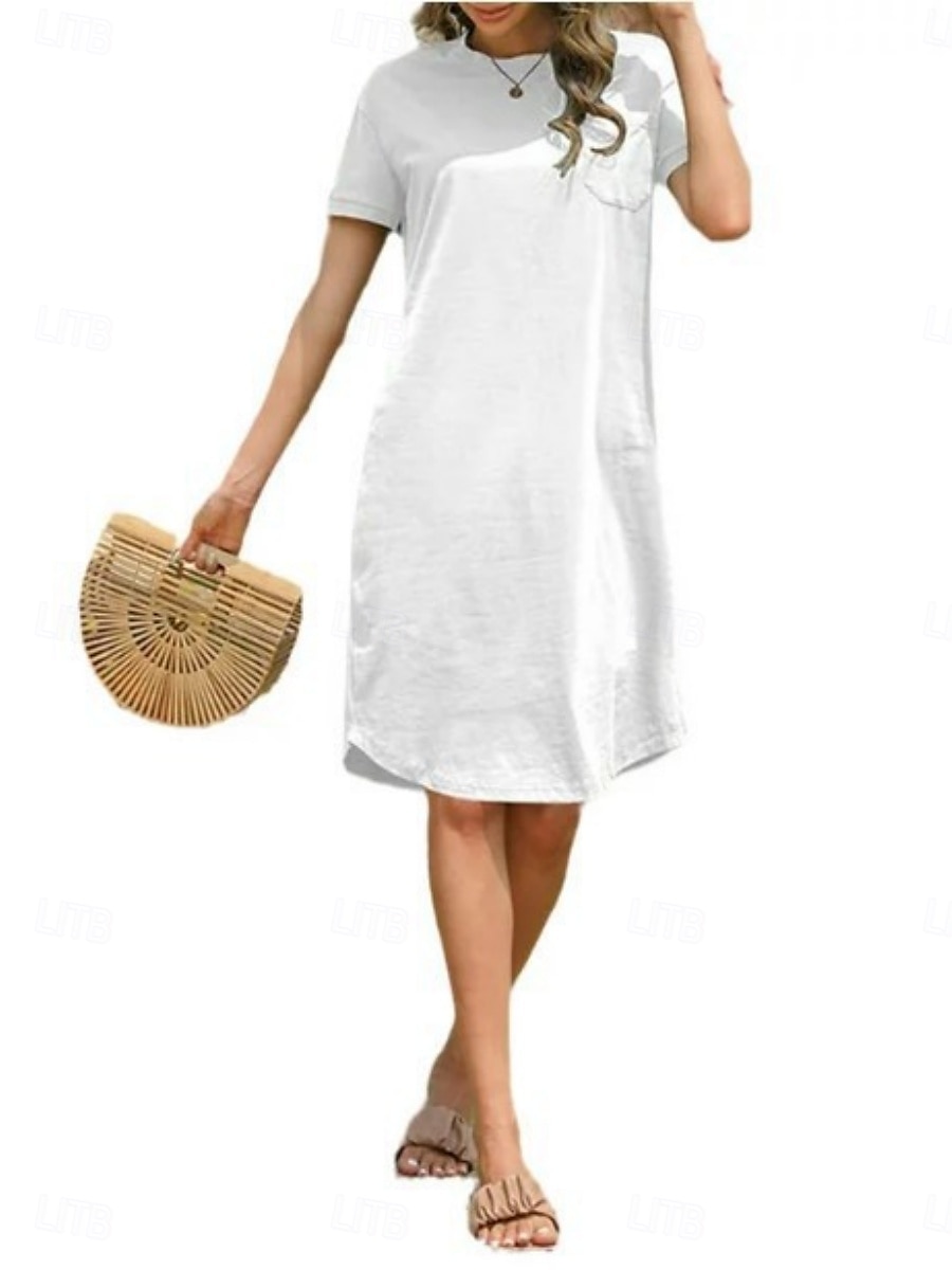 Femmes Robe Midi Robe Décontractée Robe d'été Mode Moderne Quotidien Week-end Coupe régulière Uni Manche Courte Col ras du cou Noir Blanche Rouge Vert foncé Été de 2025 ? $16.99 –P8
