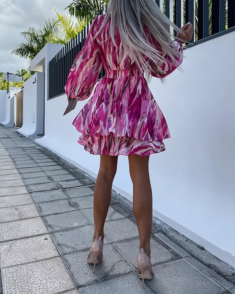 Femmes Mini Robe Robe Décontractée Mode Extérieur Soirée Fête Coupe régulière Graffiti manche longue Col en V Violet Été de 2025 ? $29.99 –P6