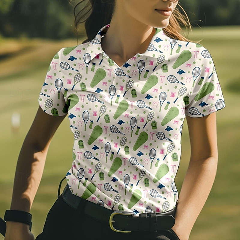 Γυναικεία Γραφική Πουκάμισο τένις Κοντομάνικο Στάμπα UPF50+ Γρήγορο Στέγνωμα Τέννις Γκολφ Μπάντμιντον Περιλαίμιο Polo Μπλουζάκι Μπολύζες Λευκό Ροζ Ουρανί Ρούχα τένις 2026 - $23.99 –P5