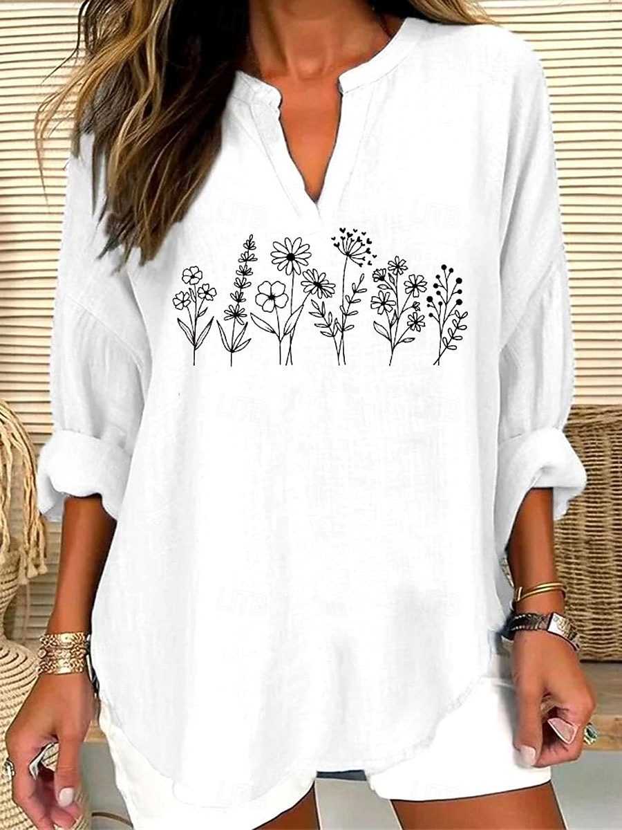 Mujer Blusa Floral Graphic Vintage Tropical Hawaiano Manga Larga