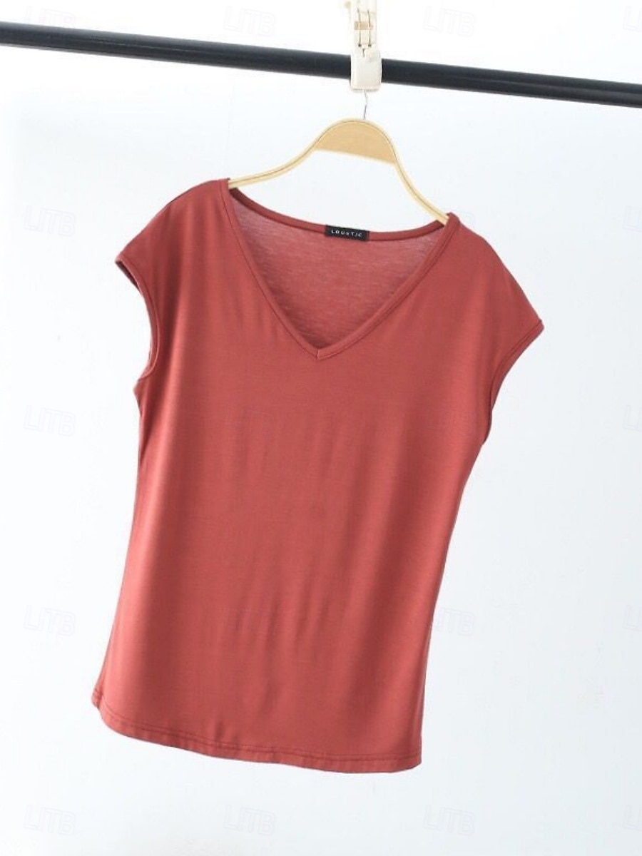 Dame Bluse Helfarge Stilfull Fritid Kortermet V-hals Vanlige topper Daglig Svart Hvit Rosa Rød Marineblå Sommer Vår 2025 - $15.99 –P10