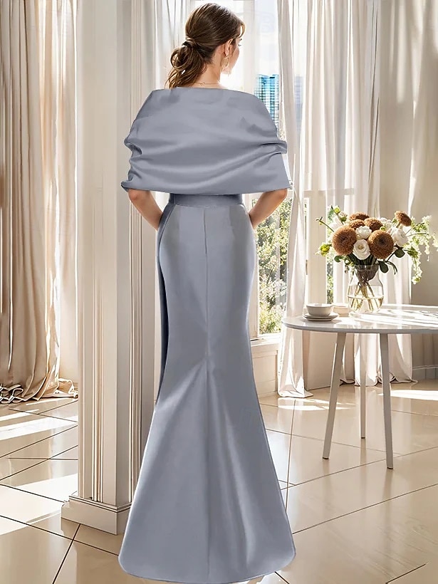 Trompetă / Sirenă Rochii de seara Elegant Rochie Oficial Nuntă Lungime Podea Manșon scurt Bretele Spagheti Cureaua / Sash Satin cu Volane Șal 2025 2025 - $137.99 –P3