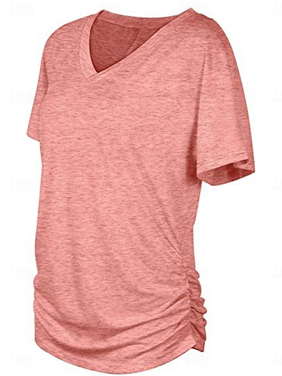 Dame Bluse Helfarge Stilfull Fritid Kortermet V-hals Vanlige topper Daglig Hvit Rosa Lilla Grå Sommer 2025 - $15.99 –P16