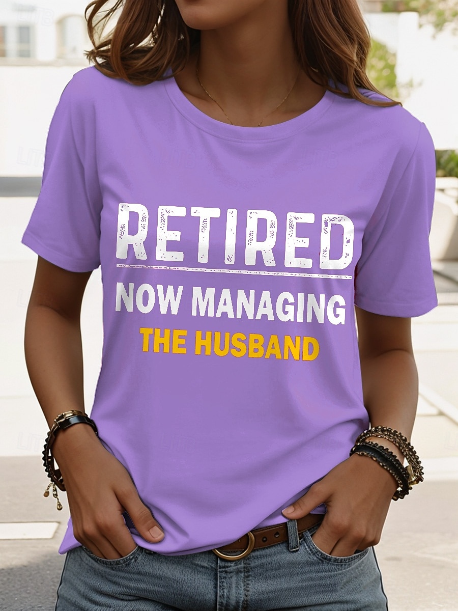 Women's T Shirt Retired Graphic Letter Vintage Stylish Classic Short Sleeve Crew Neck Round Neck Regular Tops Daily Weekend Print Black Pink Red Blue Purple Summer 2026 - $22.99 –P3
