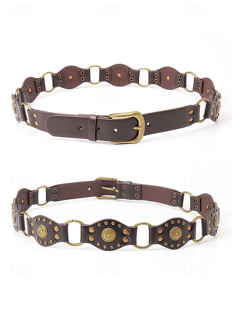 Women's Bohemian Western cowboy style belt with antique brass flower buckle, Adjustable tightness, Suitable for retro fashion, Casual or festival wear 2025 - $14.99 –P10