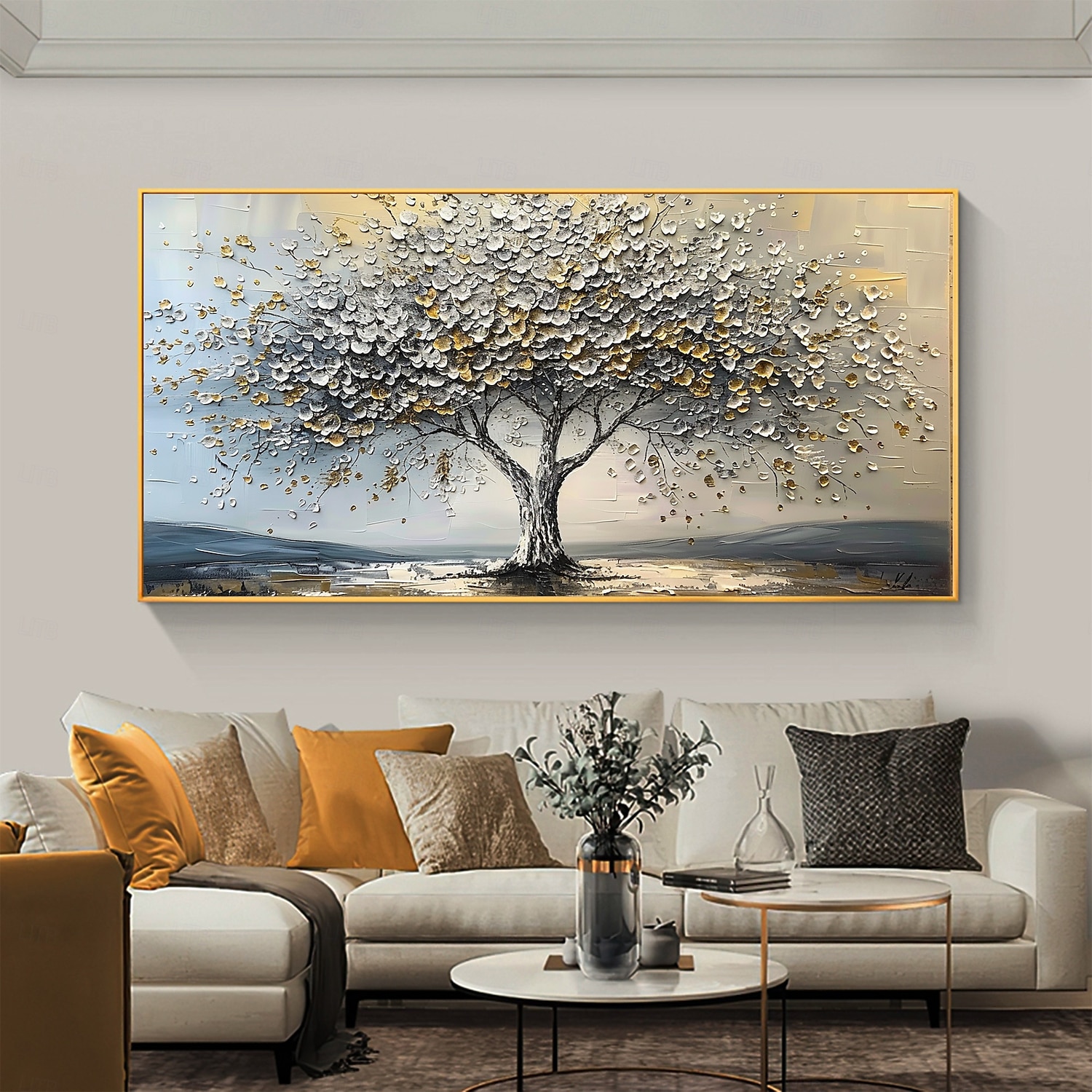 Peinture à l'huile originale faite à la main sur toile représentant un arbre de vie, art mural abstrait pour décoration intérieure, avec cadre tendu, sans cadre intérieur de 2025 ? $141.99 –P3