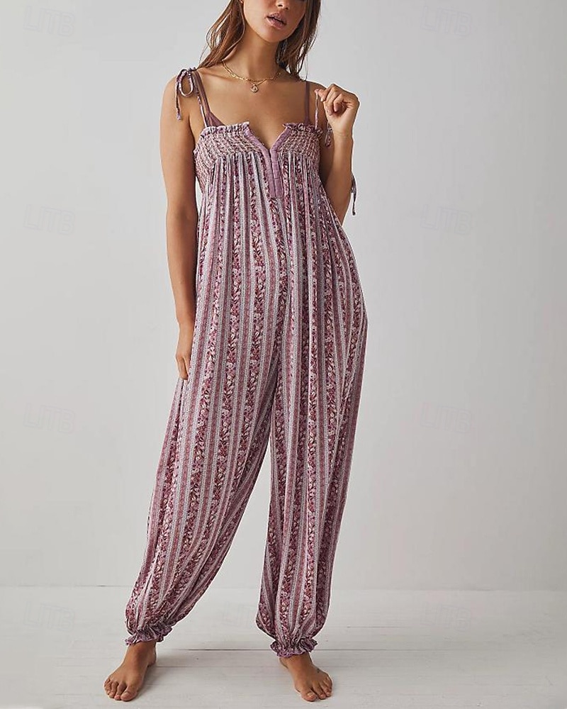Damen Normal Overall Streetwear Blumen Ärmellos U-Ausschnitt Druck Täglich Wochenende Normale Passform Schwarz Weiß Purpur Sommer 2026 - $31.99 –P14
