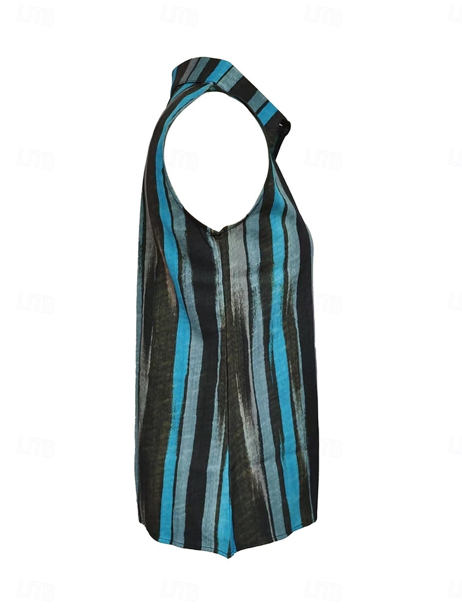 Women's Camisole Tank Top Striped Daily Casual Sleeveless V Neck Regular Tops Daily Buttons Print Yellow Red Blue Summer Spring 2025 - $16.99 –P9
