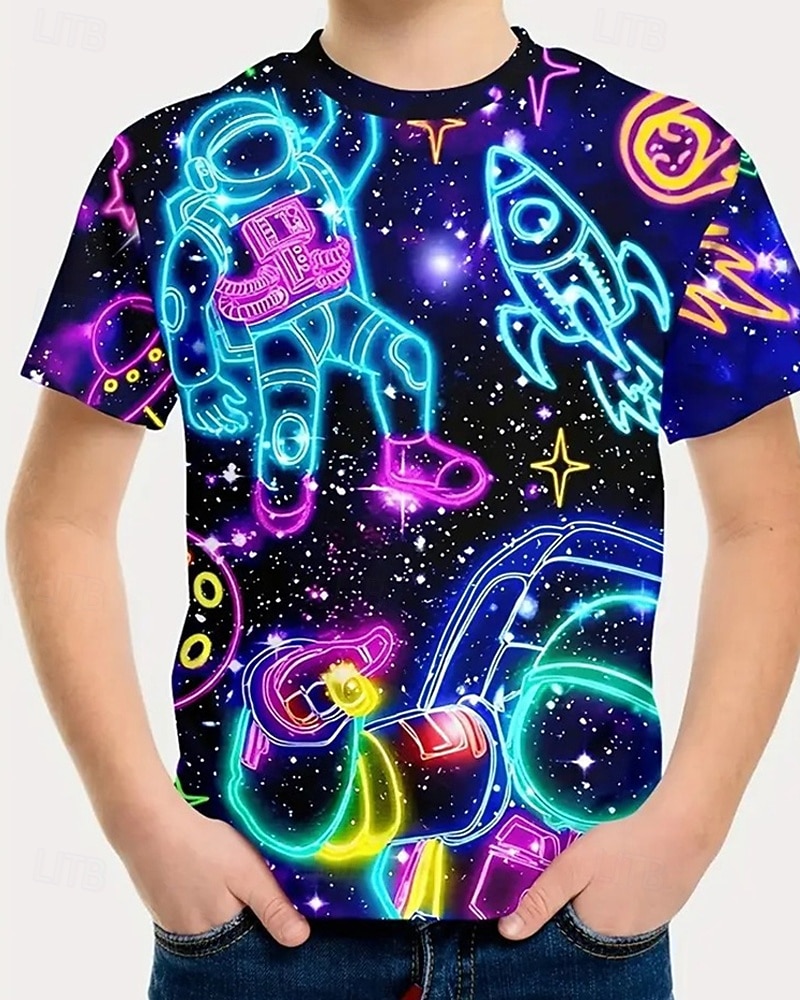 Jungen 3D Astronaut T-Shirt Kurzarm Sommer Frühling Mode Basic Kinder 4-12 Jahre Rundhalsausschnitt Outdoor Lässig Täglich Normale Passform 2026 - $11.99 –P1