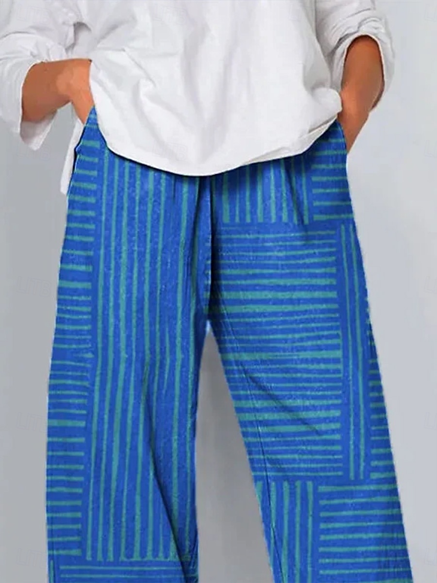 Dame kinesisk Posete bukser Strandshorts Ferie Årgang Etnisk stil Ankel-lengde Høy Midje Grafisk Stripet Geometri Lapper Snorer Bred Bukseben Pustende Myk Mikroelastisk Feriereise Gate Avslappet 2025 - $20.99 –P2