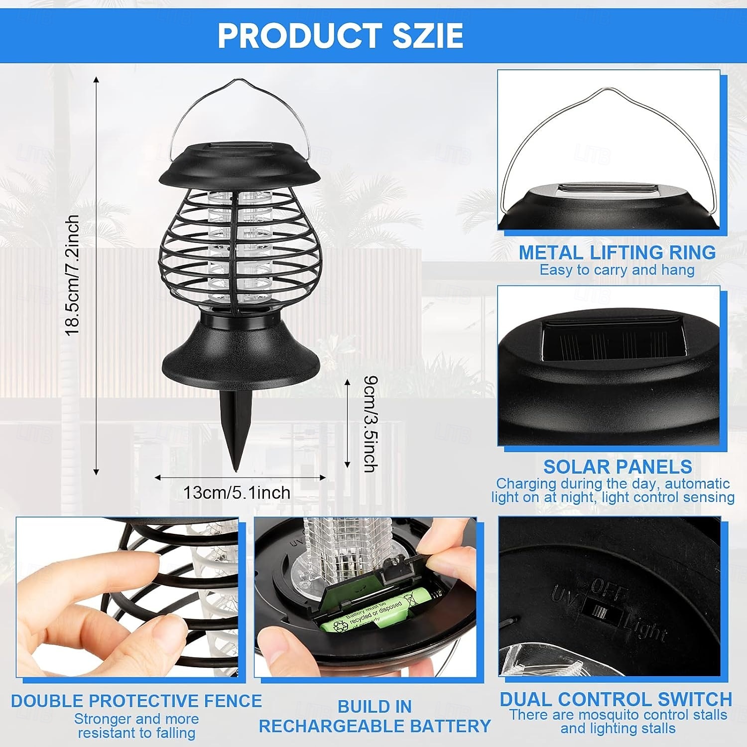 Солнечная ловушка для насекомых, водонепроницаемая наружная ловушка для комаров, уничтожитель и освещение, репеллент, лампа для использования в помещении, на улице, в саду, на террасе, с фиолетовым и 2025 - $9.99 –P8