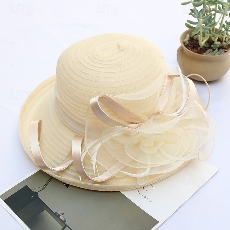 damskie organza kentucky kapelusze przeciwsłoneczne - szerokie rondo kwiatowe kapelusze kościelne kapelusz plażowy derby na przyjęcie herbaciane ślub suknia ślubna 2026 - $19.99 –P7