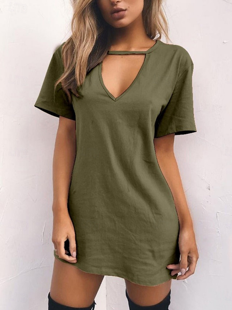 Pentru femei Rochie Mini Rochii Tricou Rochie de vară Casual Zilnic Fit regulat Simplu Manșon scurt În V Negru Alb Maro Trifoi Vară 2025 - $14.49 –P10